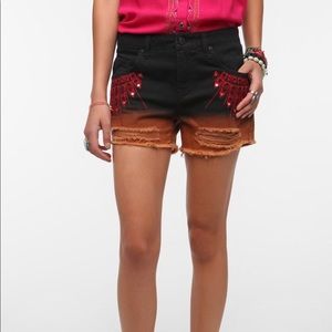 UO Freja Embellished Mid-Rise Denim Cutoff Short